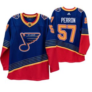 Chic St. Louis Blues #57 David Perron 90s Vintage 2019 20 Authentic Royal NHL Jersey for die - hard fans