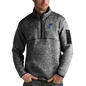 Gorgeous St. Louis Blues Antigua Fortune Quarter Zip Pullover Jacket Charcoal to elevate your fan gear collection