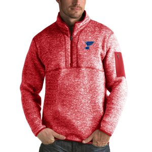 Gorgeous St. Louis Blues Antigua Fortune Quarter Zip Pullover Jacket Red for die - hard fans