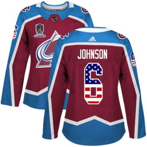 Stunning Adidas Avalanche #6 Erik Johnson Burgundy Women's 2022 Stanley Cup Champions Home Authentic USA Flag Stitched NHL Jersey for a memorable sports moment
