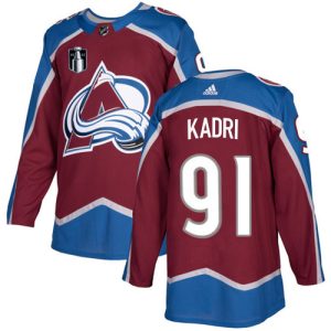 Stunning Adidas Avalanche #91 Nazem Kadri Burgundy 2022 Stanley Cup Final Patch Home Authentic Stitched NHL Jersey to add to your hockey memorabilia collection