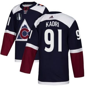 Stunning Adidas Avalanche #91 Nazem Kadri Navy 2022 Stanley Cup Final Patch Alternate Authentic Stitched NHL Jersey for a valuable hockey collectible