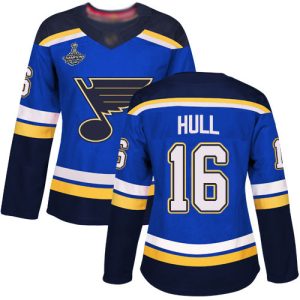 Stunning Adidas Blues #16 Brett Hull Blue Home Authentic Stanley Cup Champions Women's Stitched NHL Jersey for a valuable hockey collectible