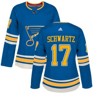 Stunning Adidas Blues #17 Jaden Schwartz Blue Alternate Authentic Women's Stitched NHL Jersey to add to your hockey memorabilia collection