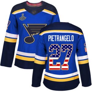 Stunning Adidas Blues #27 Alex Pietrangelo Blue Home Authentic USA Flag Stanley Cup Champions Women's Stitched NHL Jersey for a valuable hockey collectible