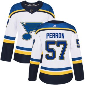 Stunning Adidas Blues #57 David Perron White Road Authentic Women's Stitched NHL Jersey for an exciting hockey game