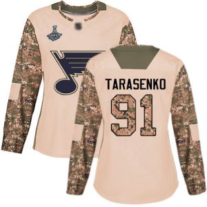 Stunning Adidas Blues #91 Vladimir Tarasenko Camo Authentic 2017 Veterans Day Stanley Cup Champions Women's Stitched NHL Jersey to add to your hockey memorabilia collection