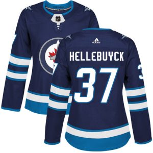 Stunning Adidas Jets #37 Connor Hellebuyck Navy Blue Home Authentic Women's Stitched NHL Jersey for die   hard Blackhawks fans
