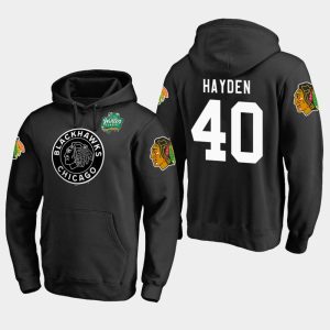 Stunning Blackhawks #40 John Hayden Black 2018 Winter Classic Primary Logo Pullover Hoodie for a valuable hockey collectible