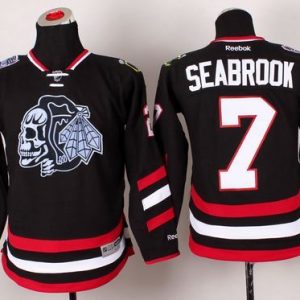 Stunning Blackhawks #7 Brent Seabrook Black(White Skull) 2014 Stadium Series Stitched Youth NHL Jersey for an exciting hockey game