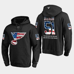 Stunning Blues #51 Nolan Stevens NHL Banner Wave Usa Flag Black Hoodie to support your favorite players