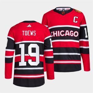 Stunning Chicago Blackhawks #19 Jonathan Toews Men's adidas Reverse Retro 2.0 Authentic Player Jersey   Red for a valuable hockey collectible