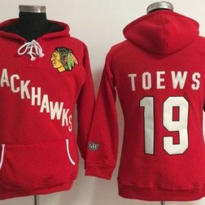 Stunning Chicago Blackhawks #19 Jonathan Toews Red Women's Old Time Heidi NHL Hoodie for top   notch game   day wear