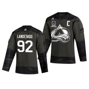 Stunning Colorado Avalanche #92 Gabriel Landeskog Adidas 2022 Stanley Cup Champions Veterans Day Men's Authentic Practice NHL Jersey Camo to support your favorite players