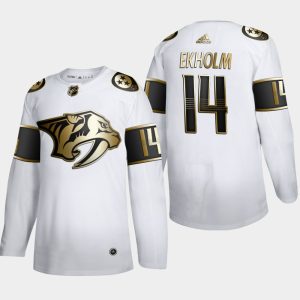 Stunning Nashville Predators #14 Mattias Ekholm Men's Adidas White Golden Edition Limited Stitched NHL Jersey to add to your hockey memorabilia collection