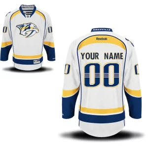 Stunning Reebok Nashville Predators Men's Premier Away Custom Jersey   White to support your favorite players