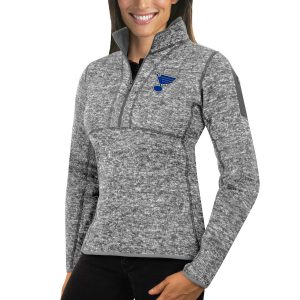 Stunning St. Louis Blues Antigua Women's Fortune 1/2 Zip Pullover Sweater Black for die   hard Blackhawks fans