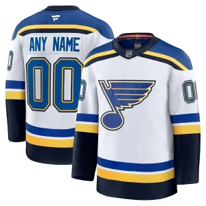Stunning St. Louis Blues Away Premium Custom Jersey   White/Blue for die   hard Blackhawks fans