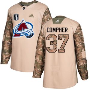 Superb Adidas Avalanche #37 J.T. Compher Camo Youth 2022 Stanley Cup Final Patch Authentic Veterans Day Stitched NHL Jersey for an exciting hockey game