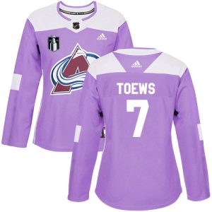 Superb Adidas Avalanche #7 Devon Toews Purple Women's 2022 Stanley Cup Final Patch Authentic Fights Cancer Stitched NHL Jersey for die   hard Blackhawks fans