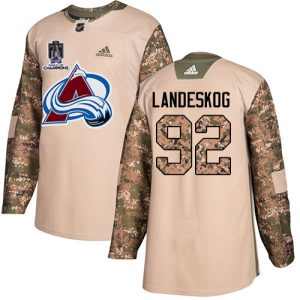 Superb Adidas Avalanche #92 Gabriel Landeskog Camo Authentic 2022 Stanley Cup Champions Veterans Day Stitched NHL Jersey for an exciting hockey game