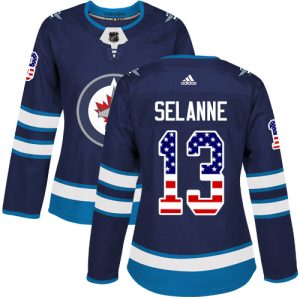 Superb Adidas Jets #13 Teemu Selanne Navy Blue Home Authentic USA Flag Women's Stitched NHL Jersey for true hockey enthusiasts