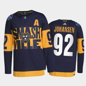 Superb Adidas Predators #92 Ryan Johansen Men's 2022 Stadium Series Authentic NHL Jersey   Navy for a valuable hockey collectible