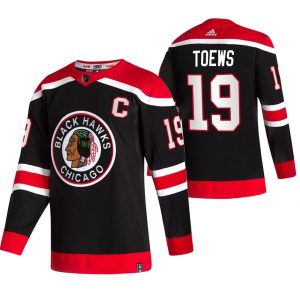 Superb Chicago Blackhawks #19 Jonathan Toews Black Men's Adidas 2020 21 Reverse Retro Alternate NHL Jersey for true hockey enthusiasts