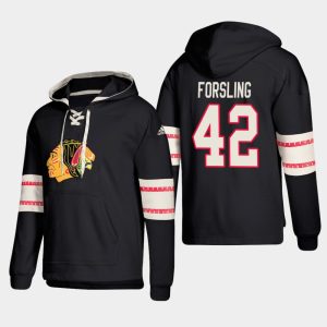 Superb Chicago Blackhawks #42 Gustav Forsling Black adidas Lace Up Pullover Hoodie for an exciting hockey game