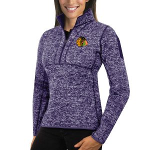 Superb Chicago Blackhawks Antigua Women's Fortune 1/2 Zip Pullover Sweater Purple to support your favorite players