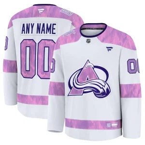 Superb Colorado Avalanche 2024 Hockey Fights Cancer Custom Practice Jersey   White for a valuable hockey collectible
