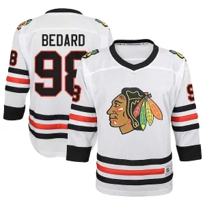 Superb Connor Bedard Chicago Blackhawks Youth Away Replica Player Jersey   White/Red for top   notch game   day wear