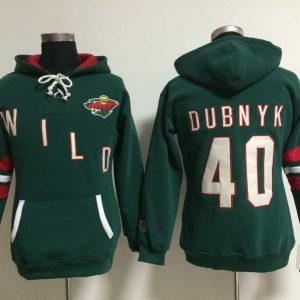 Superb Minnesota Wild #40 Devan Dubnyk Green Women's Old Time Heidi NHL Hoodie to show your team love