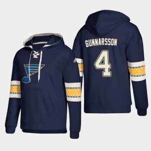 Superb St. Louis Blues #4 Carl Gunnarsson Blue adidas Lace Up Pullover Hoodie for a valuable hockey collectible