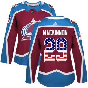 Trendy Adidas Avalanche #29 Nathan MacKinnon Burgundy Home Authentic USA Flag Women's Stitched NHL Jersey to support your favorite players