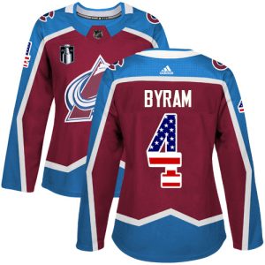 Trendy Adidas Avalanche #4 Bowen Byram Burgundy Women's 2022 Stanley Cup Final Patch Home Authentic USA Flag Stitched NHL Jersey to stand out at the stadium