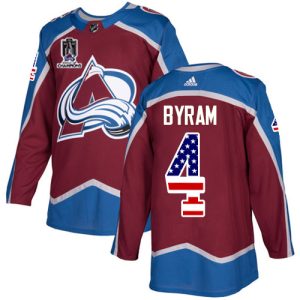 Trendy Adidas Avalanche #4 Bowen Byram Burgundy Youth 2022 Stanley Cup Champions Home Authentic USA Flag Stitched NHL Jersey to support your favorite players