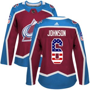 Trendy Adidas Avalanche #6 Erik Johnson Burgundy Women's Home Authentic USA Flag Stitched NHL Jersey to show your team love