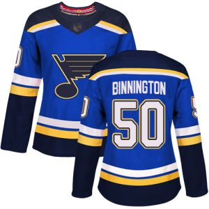 Trendy Adidas Blues #50 Jordan Binnington Blue Home Authentic Women's Stitched NHL Jersey for a memorable sports moment