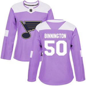 Trendy Adidas Blues #50 Jordan Binnington Purple Authentic Fights Cancer Women's Stitched NHL Jersey for a valuable hockey collectible