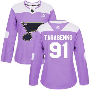 Trendy Adidas Blues #91 Vladimir Tarasenko Purple Authentic Fights Cancer Women's Stitched NHL Jersey for a valuable hockey collectible