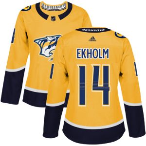 Trendy Adidas Predators #14 Mattias Ekholm Yellow Home Authentic Women's Stitched NHL Jersey for an exciting hockey game