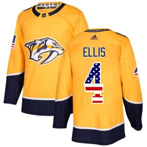 Trendy Adidas Predators #4 Ryan Ellis Yellow Home Authentic USA Flag Stitched Youth NHL Jersey for die   hard Blackhawks fans