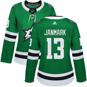 Trendy Adidas Stars #13 Mattias Janmark Green Home Authentic Women's Stitched NHL Jersey to show your team love
