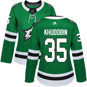 Trendy Adidas Stars #35 Anton Khudobin Green Home Authentic Women's Stitched NHL Jersey for true hockey enthusiasts
