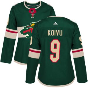 Trendy Adidas Wild #9 Mikko Koivu Green Home Authentic Women's Stitched NHL Jersey to stand out at the stadium