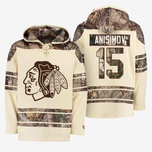 Trendy Blackhawks #15 Artem Anisimov Cream Camo NHL Hoodie to add to your hockey memorabilia collection