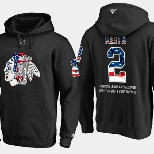 Trendy Blackhawks #2 Duncan Keith NHL Banner Wave Usa Flag Black Hoodie for die   hard Blackhawks fans