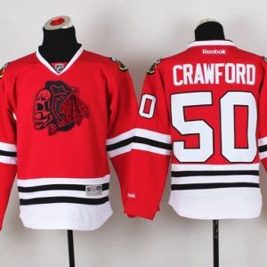 Trendy Blackhawks #50 Corey Crawford Red(Red Skull) Stitched Youth NHL Jersey to show your team love
