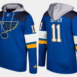 Trendy Blues #11 Brian Sutter Blue Name And Number Hoodie to add to your hockey memorabilia collection